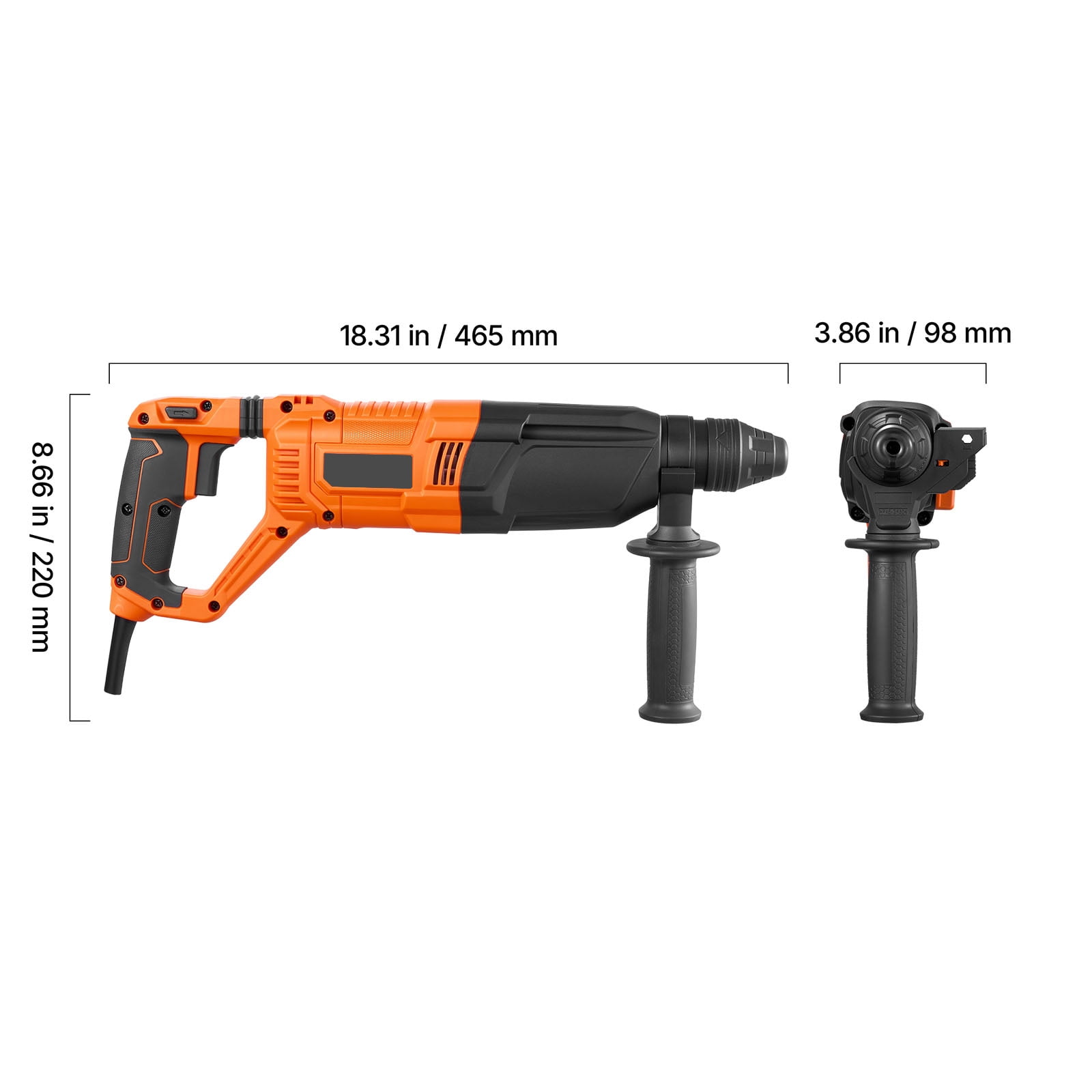 KFFKFF 1-1/8 in SDS-Plus Electric Rotary Hammer Drill, Corded Heavy-Duty Tool with 4 Modes, Includes 3 Drill Bits, Flat and Pointed Chisels, and Carrying Case for Concrete and Masonry Work