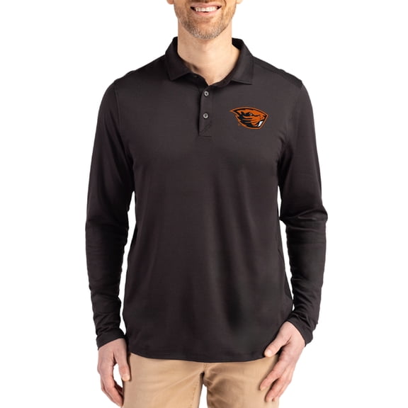 Men's Cutter & Buck  Black Oregon State Beavers Primary Coastline Epic Comfort Long-Sleeve Polo