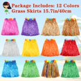 12pcs Multicolor Grass Skirts Adjustable Waist Perfect for Hawaiian