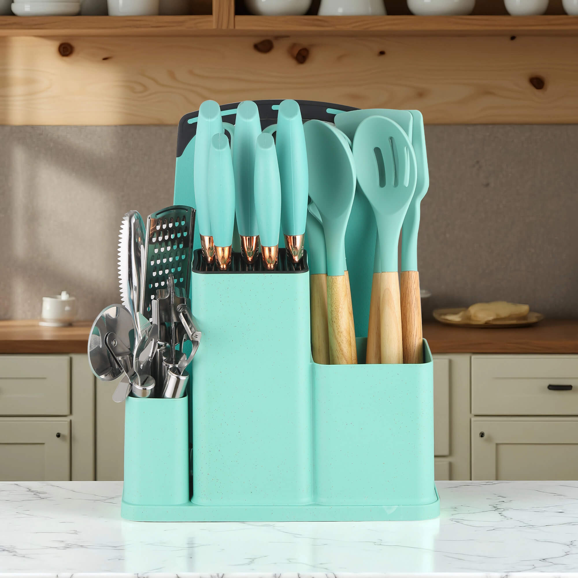 HEESEM 20 Pcs Silicone Stainless Steel Cooking Utensils Set -Multifunctional Kitchen Utensil Set - Green