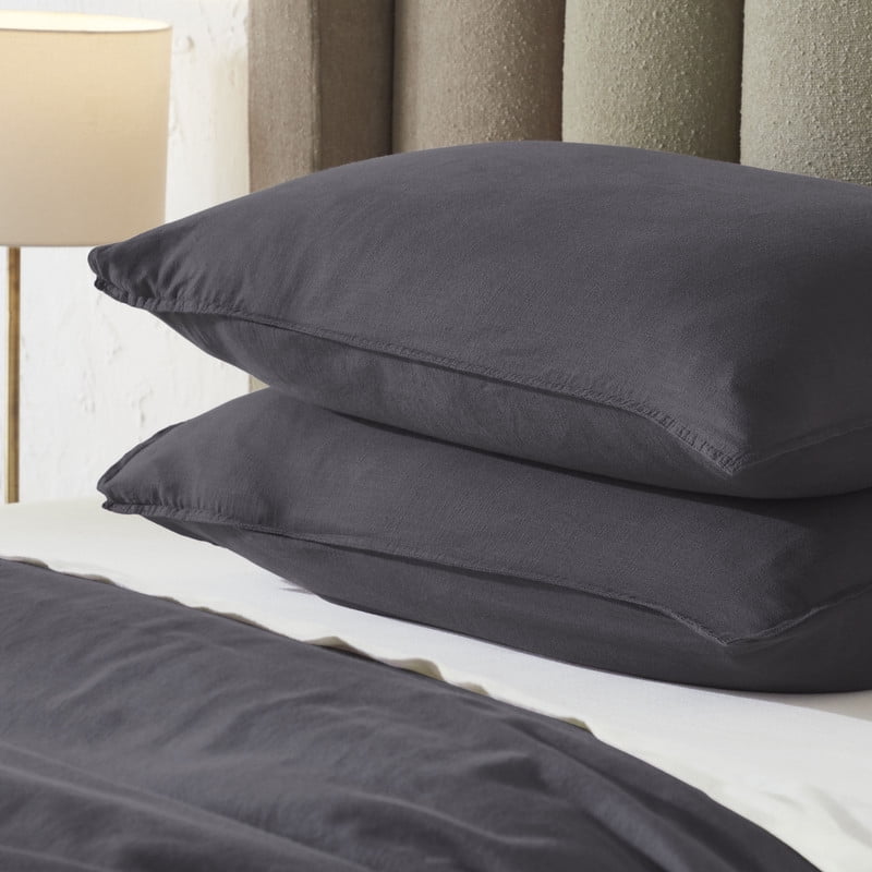 Superior Chloe 100% Cotton Percale Linen Texture Duvet Cover Set, Full/ Queen, Washed Plum