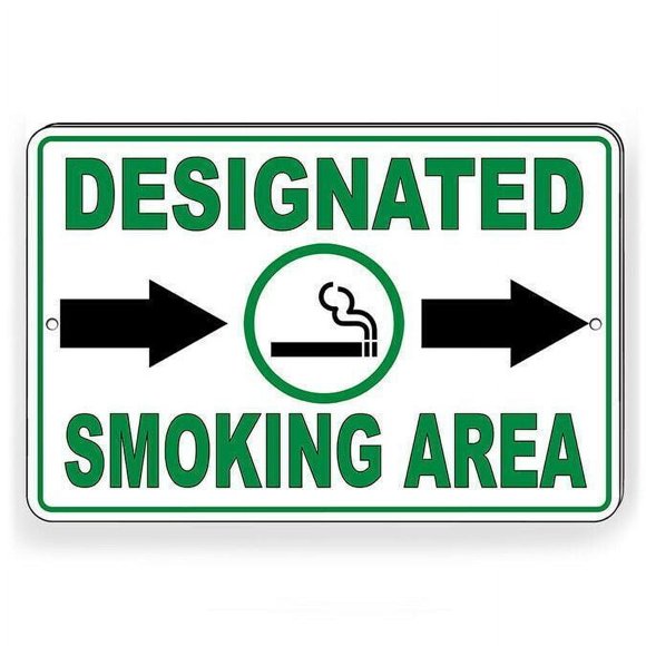 Size: 16" x 12" - Designated Smoking Area Arrows Right Metal Sign