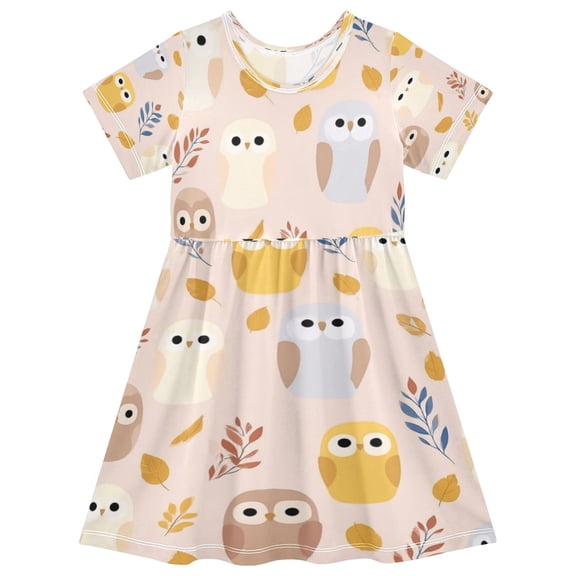 Girls Short Sleeve A-Line Dress Play Dress Little Owl Sizes 2T