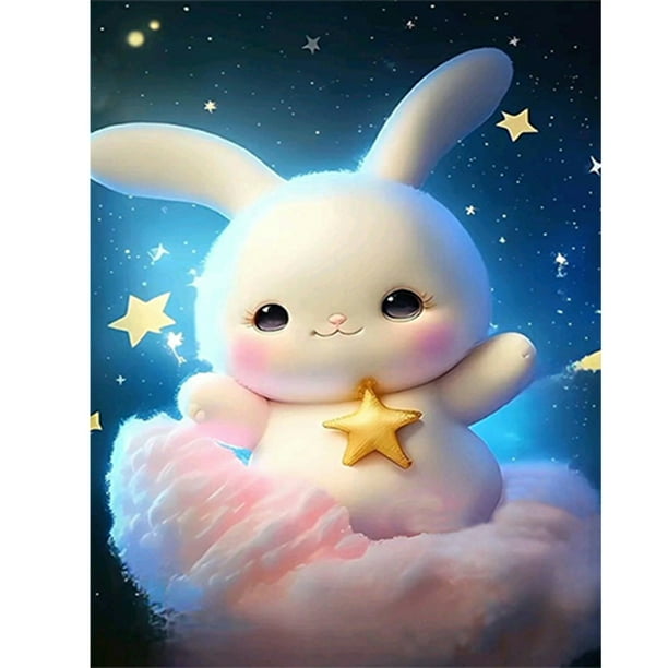 Cuadros Decorativos 5D Wdftyju bricolaje taladro redondo completo pintura Luna conejo