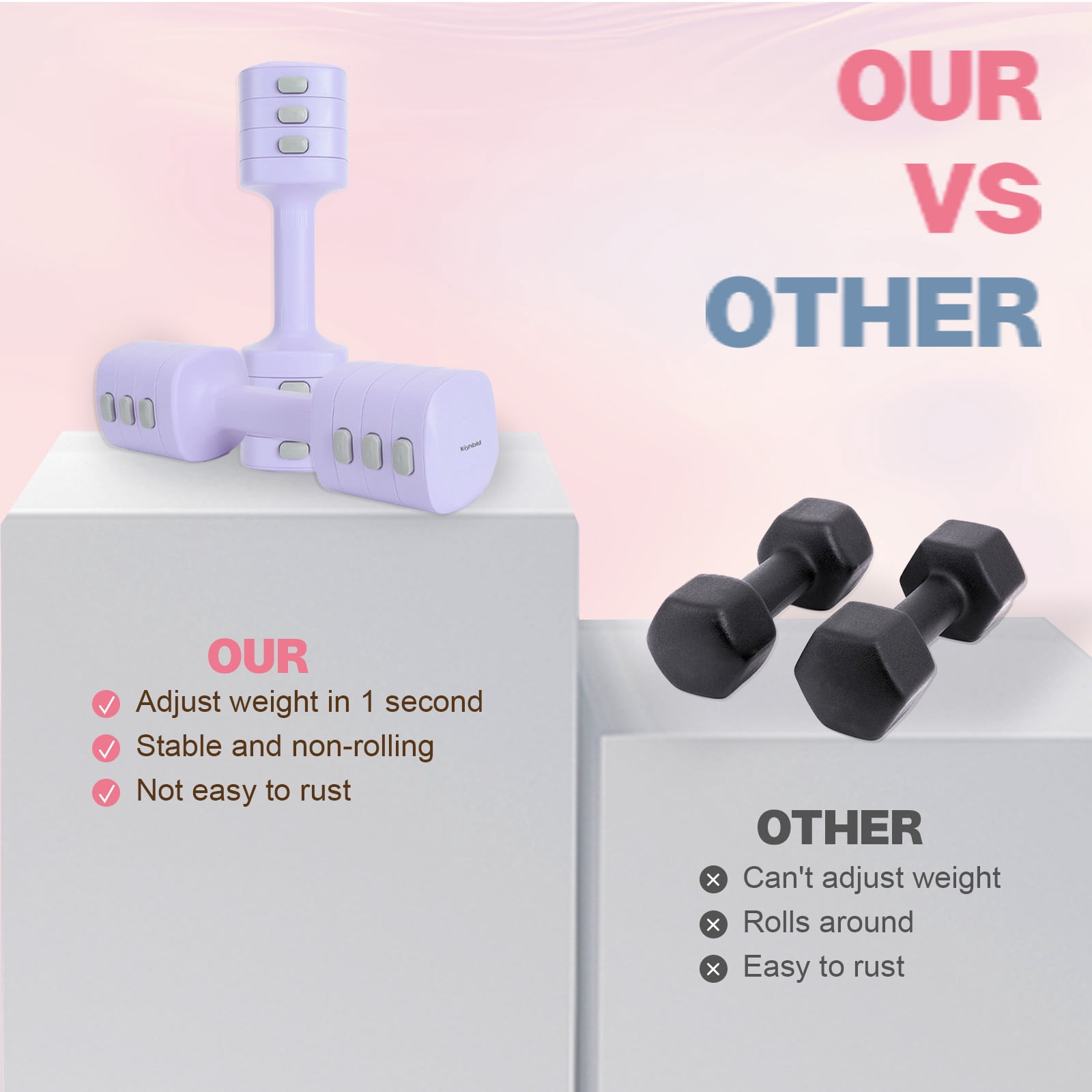 kisnbld Adjustable Dumbbell Set of 2, 4 in 1 Free Weights Dumbbells Set for Women with Fast Adjustment, Each 2lb 3lb 4lb 5lb Hand Weights Set for Home Gym & Outdoor Exercise Training
