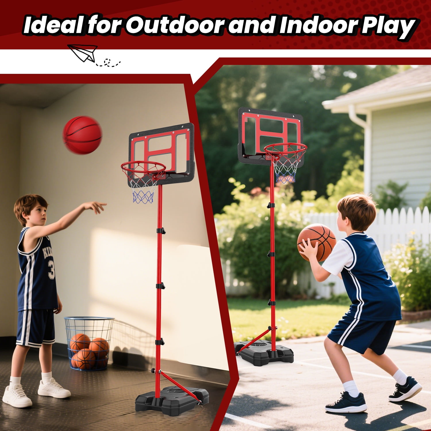 JoyStone Kids Basketball Hoop with Stand, Adjustable Height 3.5FT-6.2FT Toddler Basketball Goal Indoor Outdoor Sport Game Gifts for Boys
