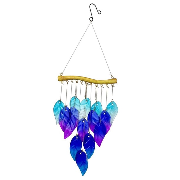 Campana de viento de vidrio con forma de hoja colgante, regalo de cumpleaños, elegante adorno decorativo para exteriores, para patio, casa, jardín,