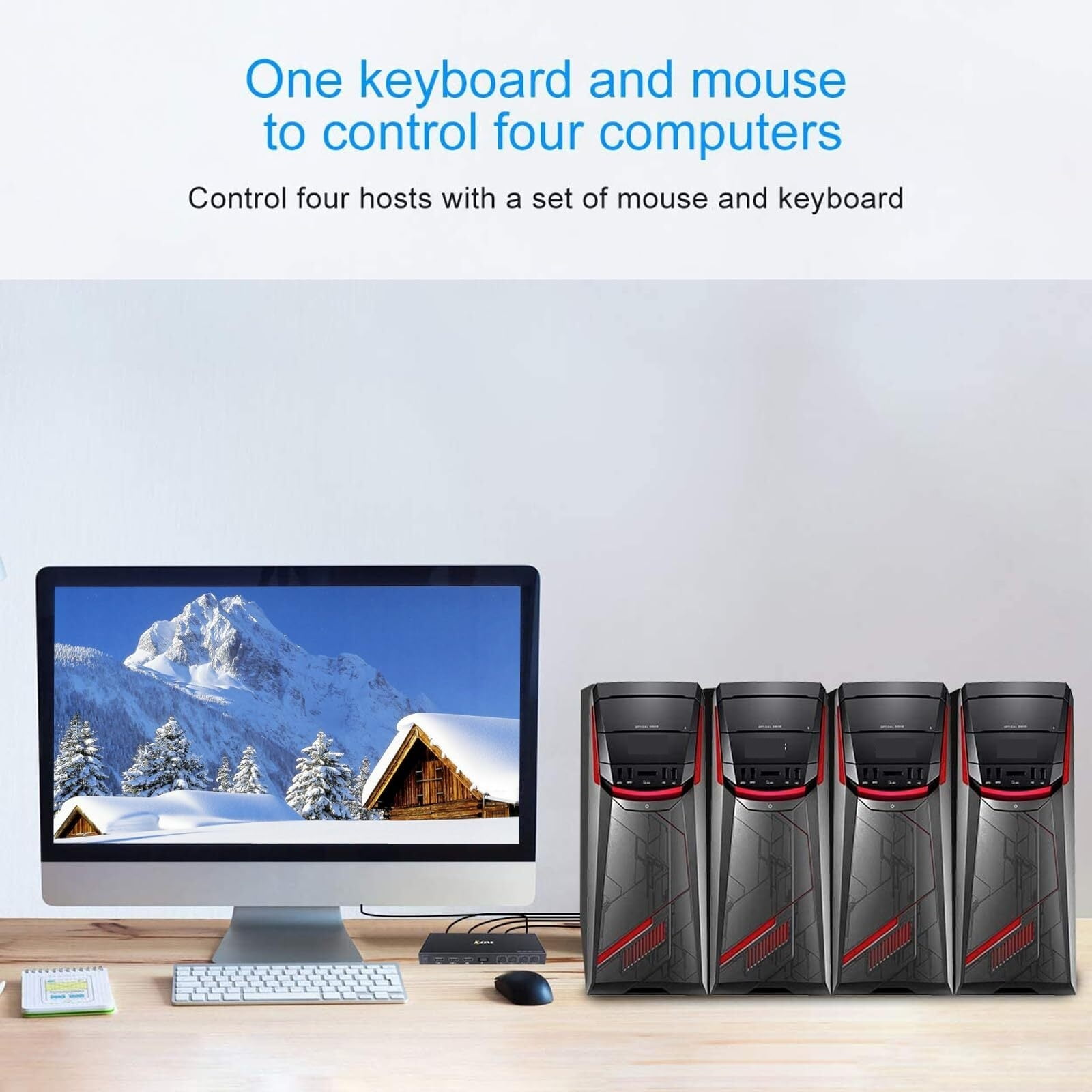 4 Ports KVM Switcher,4 IN 1 Out USB Switch For Sharing Monitor Keyboard Mouse Adaptive EDID Hotkey Switching