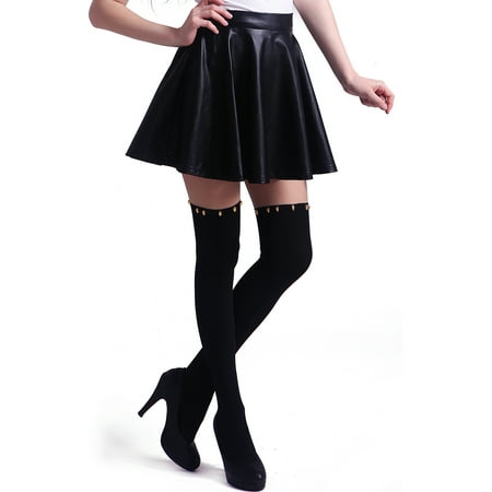 - HDE Women's Fun Pattern Printed Tattoo Pantyhose Stockings (Black, Skull Studded)