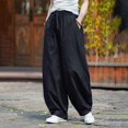 thumbnail image 2 of ‌Men's Linen Pants Casual Wide Leg Baggy Pants Elastic Waist Drawstring Loose Fit Casual Summer Beach Pants with Pockets Baggy Trousers Black L, 2 of 8