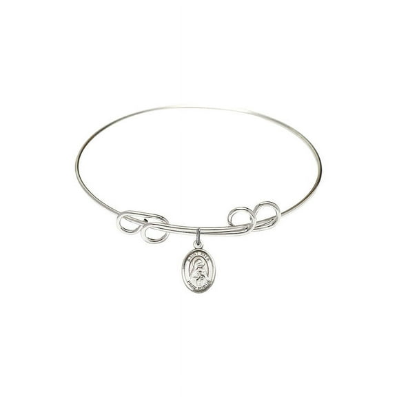 8 inch Round Double Loop Bangle Bracelet w/ St. Rita of Cascia in Sterling Silver