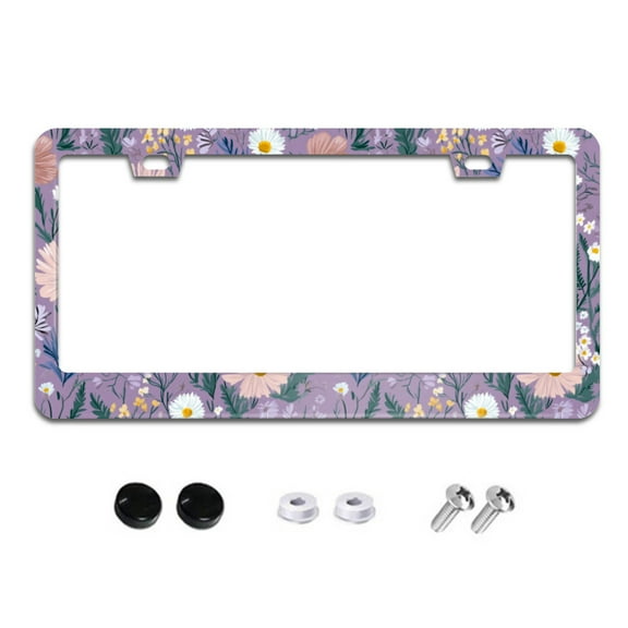 Wildflower and Daisies License Plate Frames for Women Men Car Plate Holder Cover Metal Tag Aluminum Car Accessories Front Rear Plate Decor