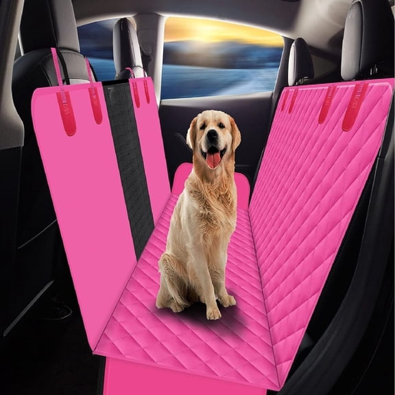 Dog Back Seat Cover Protector for Cars SUV and Trucks with Mesh Window, Scratchproof Nonslip and Waterproof Material(Pink)