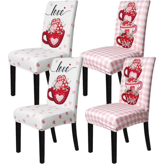 Valentine Chair Covers Set of 4 Candy Love Heart Dining Room Slipcovers Stretch Parsons Chair Seat Protectors Valentine Decor-4PCS