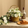 thumbnail image 3 of ramo de flores artificiales de rosa y peonía, flores blancas, ramo de peonía de seda utilizado para bodas, fiestas, arreglos florales en el centro de la mesa, decoración de la cocina del hogar, blanco, 3 of 7