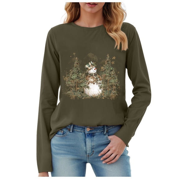 larppty Womens Casual Christmas Shirts Snowman Tree Printed Holiday Long Sleeve Xmas Graphic Party Tees (AG, 3XL)