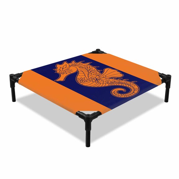 Seahorse Elevated Dog Bed, Summer Beach Cooling Breathable Outdoor Raised Dog Cot Bed with Metal Frame Non-Slip Feet for Small Dog 20x20in