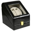 BLACK LEATHER AUTOMATIC DOUBLE WATCH WINDER BOX