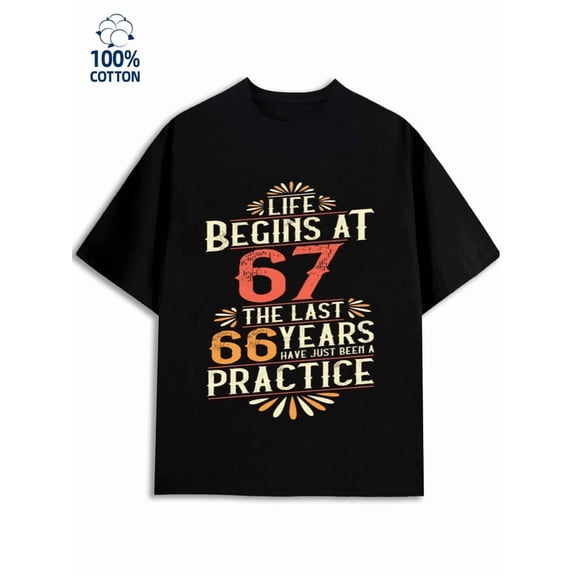Greenink 67th Birthday Tee Number Men's T-Shirt - 180G Cotton Black, Cool Funny, Year-Round, Daily/Weekend Summer Wear
