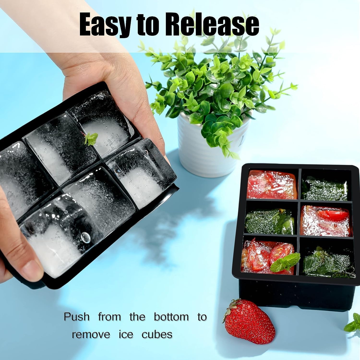 Ice Cube Trays 4 Pack - Silicone Ice CubeTray for Making 24 Pcs Large Ice Cubes, Easy Release Reusable Molds Maker for Chilling Whiskey Wine Cocktail Beverages Juice (4)