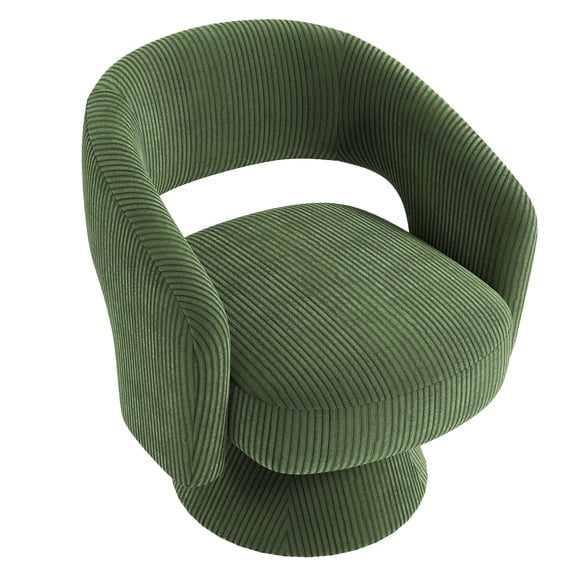Green Swivel Accent Chair, Modern Upholstered Barrel Chair for Living Room, Thick Padded Reading Chair with 360° Swivel, Cozy Corduroy Armchair