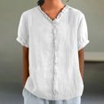 thumbnail image 2 of ZQUUVOU Womens Cotton Linen T-Shirts V-Neck Short Sleeve Solid Lace Tops(White,2XL), 2 of 6