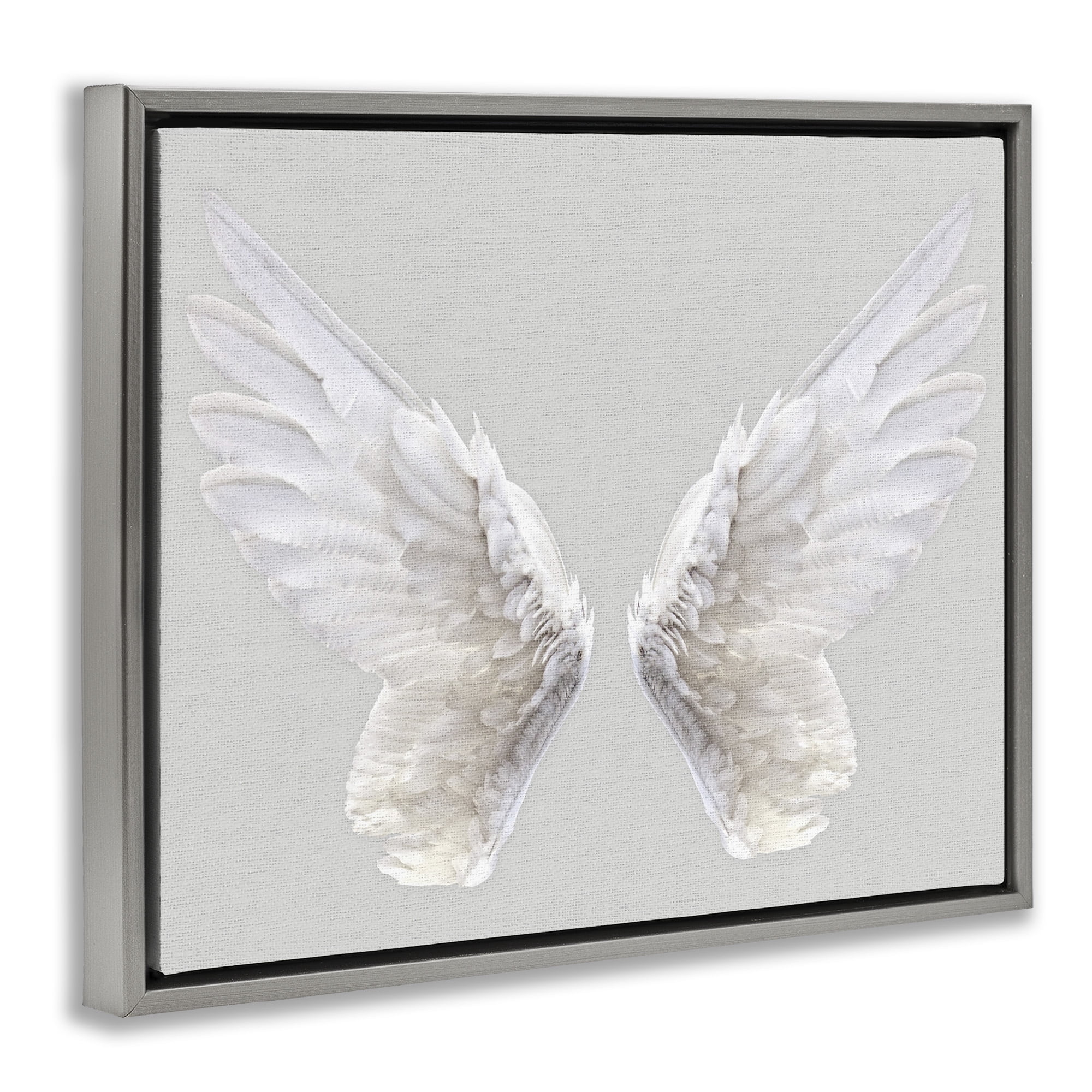 Stupell Industries Angel Wings on Grey Religious Painting Gray Floater Framed Canvas Art Print Wall Art, 25 x 31