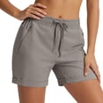 thumbnail image 5 of KyCheLot Shorts for Women Solid Color Drawstring Elastic Waist Shorts with Zipper Pockets Summer Rolled Hem Outfits, 5 of 9