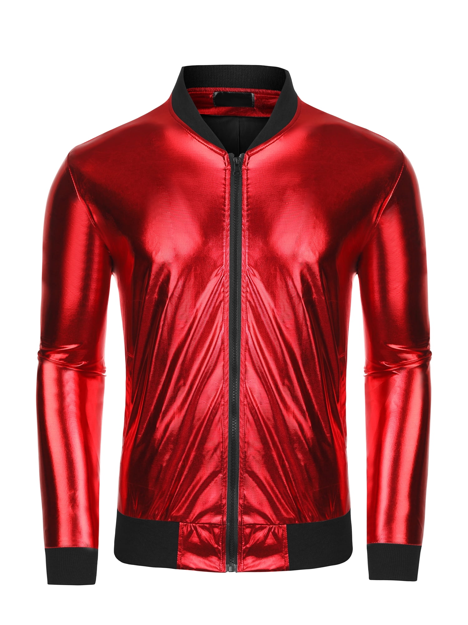 ACEFAST INC Men's Metallic Jacket 70s Disco Shiny Bomber Jackets Christmas  Party Varsity Jacket at  Men’s Clothing store