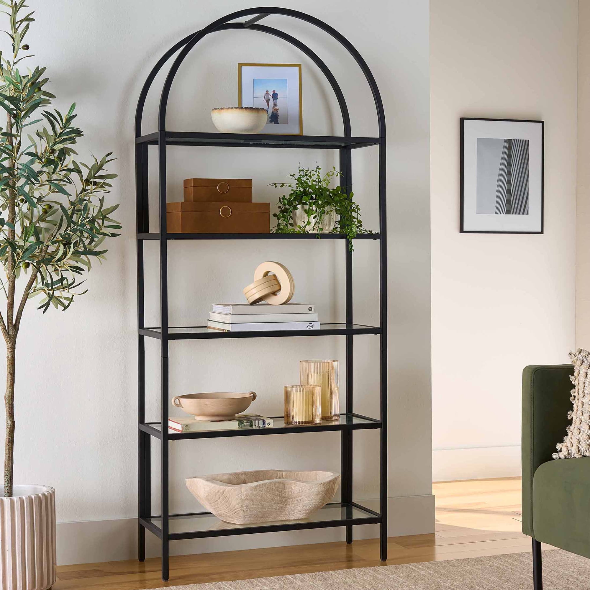 Better Homes & Gardens Nola Arch Bookcase, Black Finish