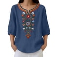 thumbnail image 4 of Guluxicc 3/4 Length Sleeve Womens Tops Summer Casual V Neck Cotton Linen T Shirts Boho Embroidery Blouse Comfy Loose Tunic Top, 4 of 8