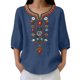 thumbnail image 4 of Neewe Women's Embroidered Tops 3/4 Sleeve Traditional Boho Shirts for Women V Neck Peasant Tunic Blouses, 4 of 8