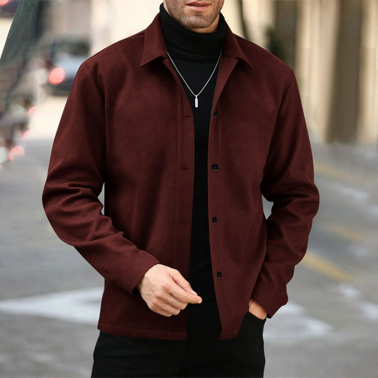 short dress coat men qucoqpe Men's Short Wool Trench Coat Classic Button Down Fall Winter Jackets  with Notch Lapel Long Sleeve Casual Outerwear Coats for Men