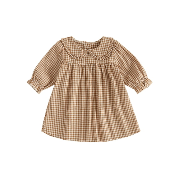 Loicainy Baby Toddler Girls Autumn Plaid Dress 6 12 18 24 Months 2T 3T 4T Long Sleeve Doll Collar A-line Dresses