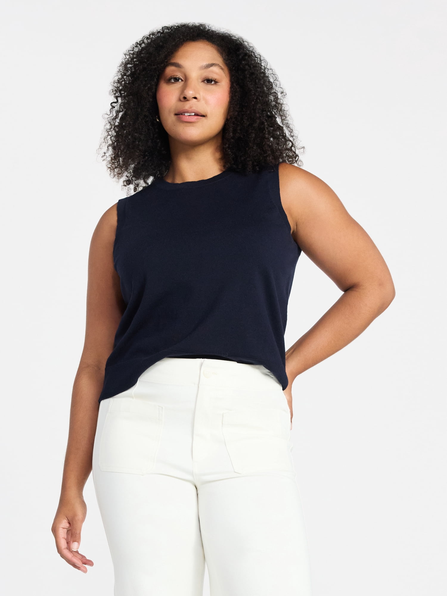 Time and Tru Women's Fine Gauge Sleeveless Sweater Shell, Lightweight, Sizes XS-XXXL