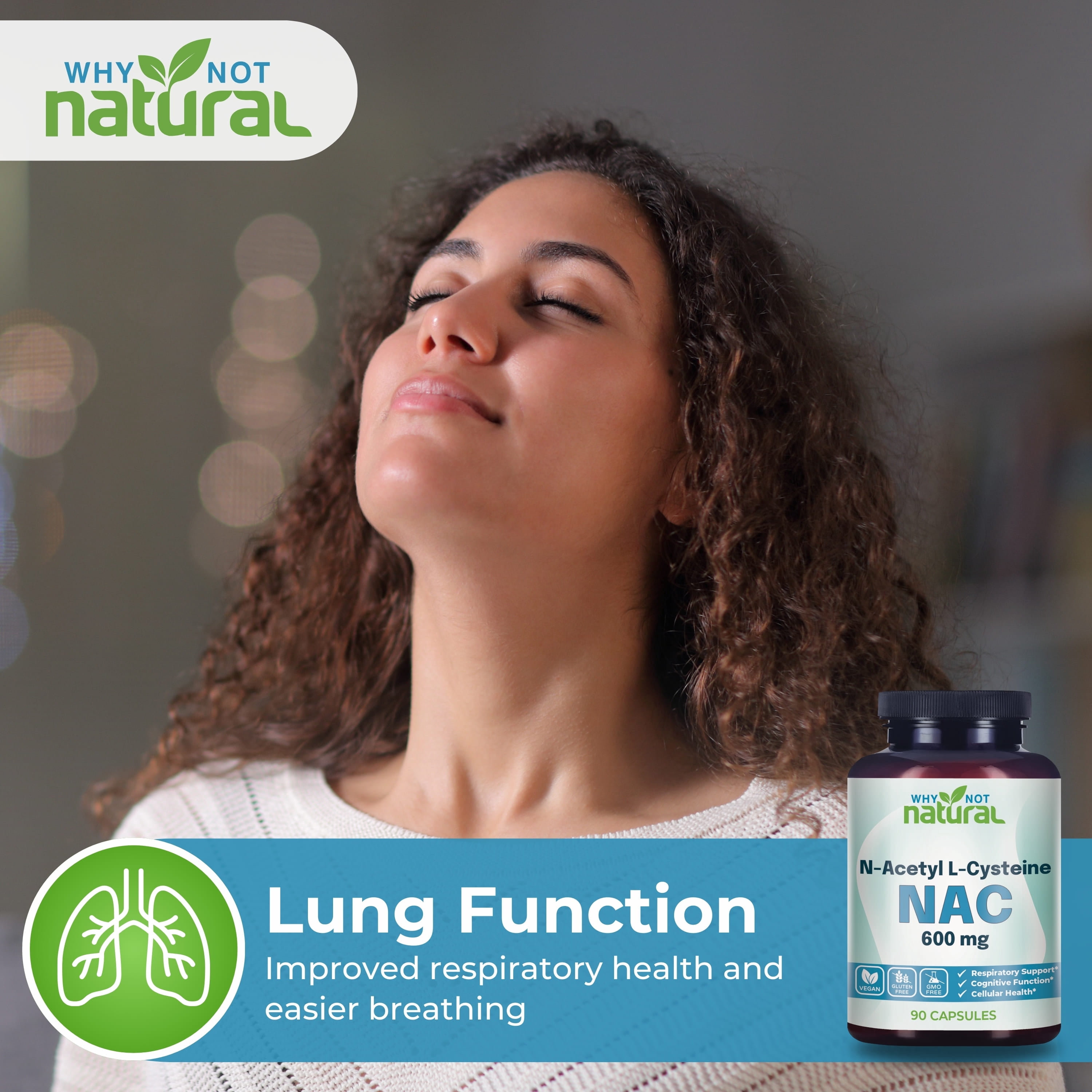Why Not Natural NAC Supplement 600 mg, N-Acetyl Cysteine Capsules, Pure N-Acetylcysteine, No Filler