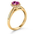 thumbnail image 3 of Gem Stone King 10K Yellow Gold Pink Created Sapphire and White Lab Grown Diamond Halo Engagement Ring for Women (1.03 Cttw, Gemstone September Birthstone, Oval 7X5MM, Size 5), 3 of 4
