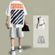 thumbnail image 3 of Conjuntos de trajes deportivos con estampado de pantalones cortos, camiseta elegante, ropa deportiva para hombre, chándal gráfico, ropa para hombre, camiseta blanca holgada de algodón Kpop Xl, 3 of 5
