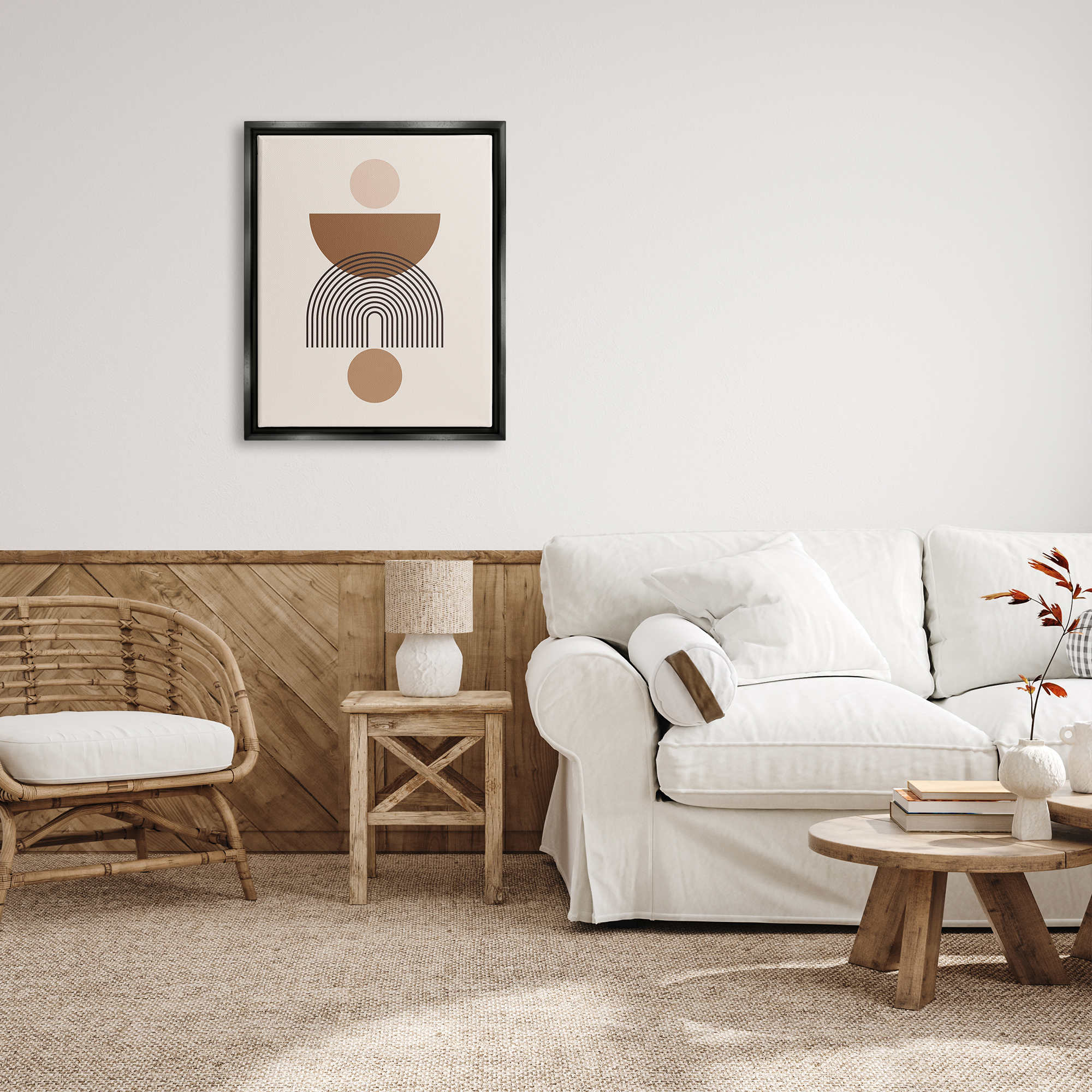 Stupell Industries Brown & Beige Shapes Abstract Painting Black Floater Framed Art Print Wall Art, 25 x 31
