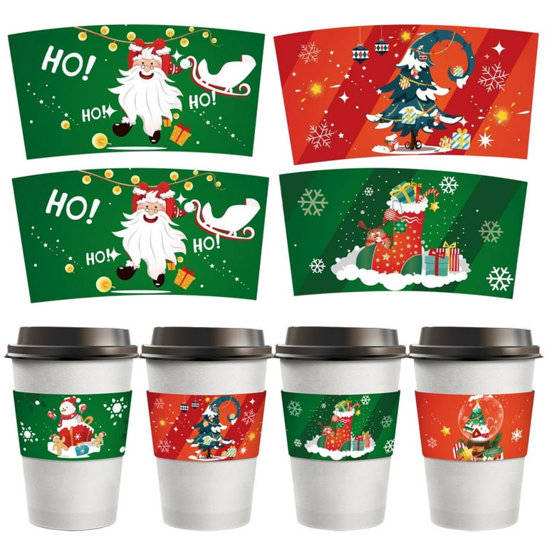 24Pcs 16 oz 6 Designs Christmas Disposable Paper Cups With Cup Sleeves