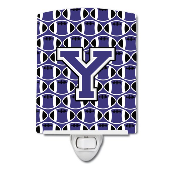 Caroline's Treasures CJ1068-YCNL Letter Y Football Purple and White Ceramic Night Light, 6x4x3", multicolor