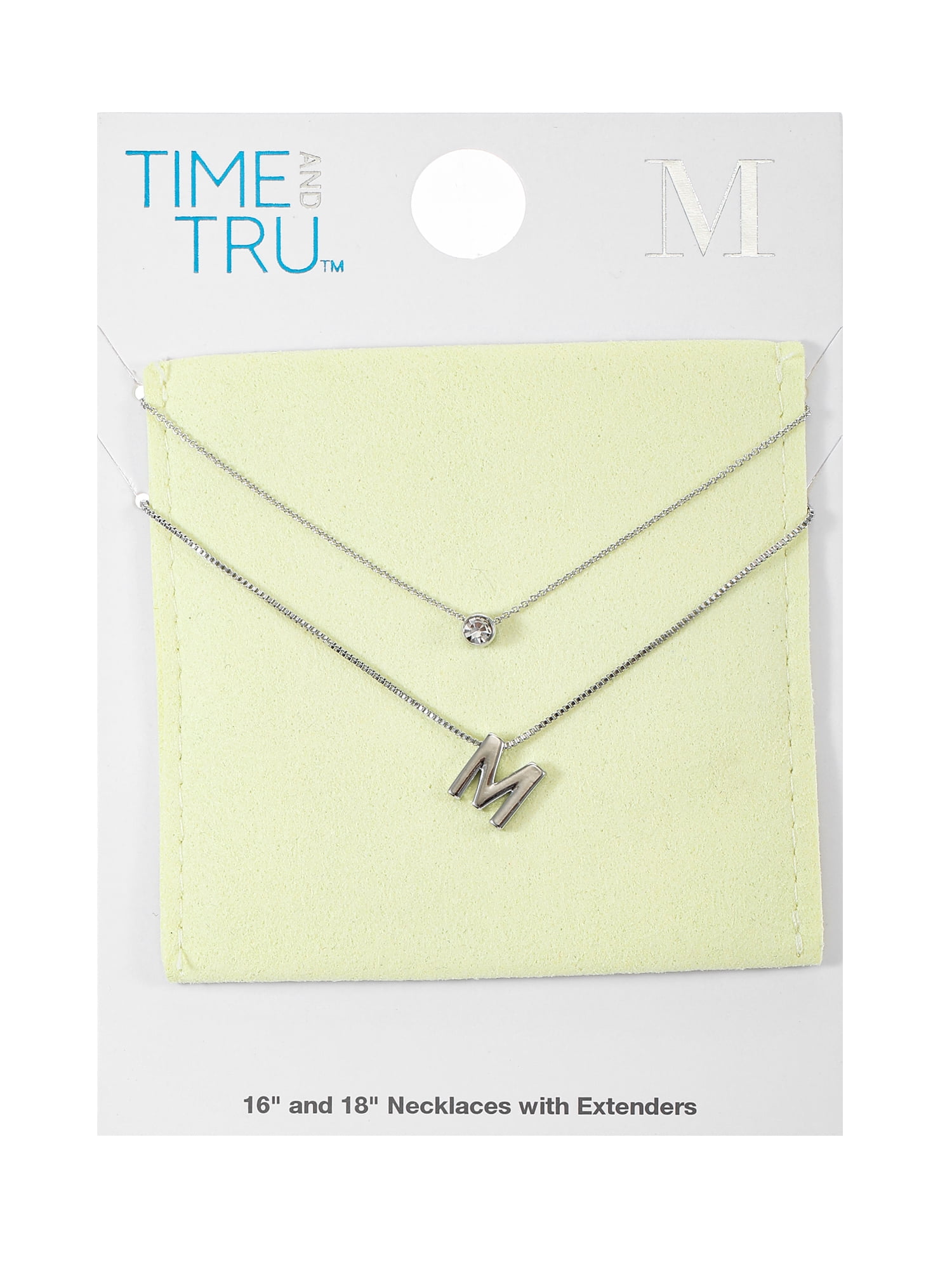 Time and Tru Silvertone Initial Letter Necklace Set, 2 Pieces, Letter M