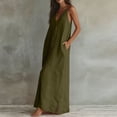 thumbnail image 4 of ClodeEU Women's Linen Blend Spaghetti Strap Sleeveless V Neck Button Down Maxi Dress,Casual Loose Dress with Pockets Army Green,Women's Plus L, 4 of 4