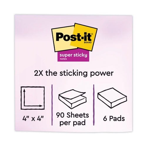 Pads in Supernova Neon Collection Colors, Note Ruled, 4" x 4", 90 Sheets/Pad, 6 Pads/Pack | Bundle of 2 Packs