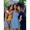 thumbnail image 4 of Women'S Sleeveless Square Neck Adjustable Straps Tie Back A-Line Mini Party Club Dress Light Blue M, 4 of 9