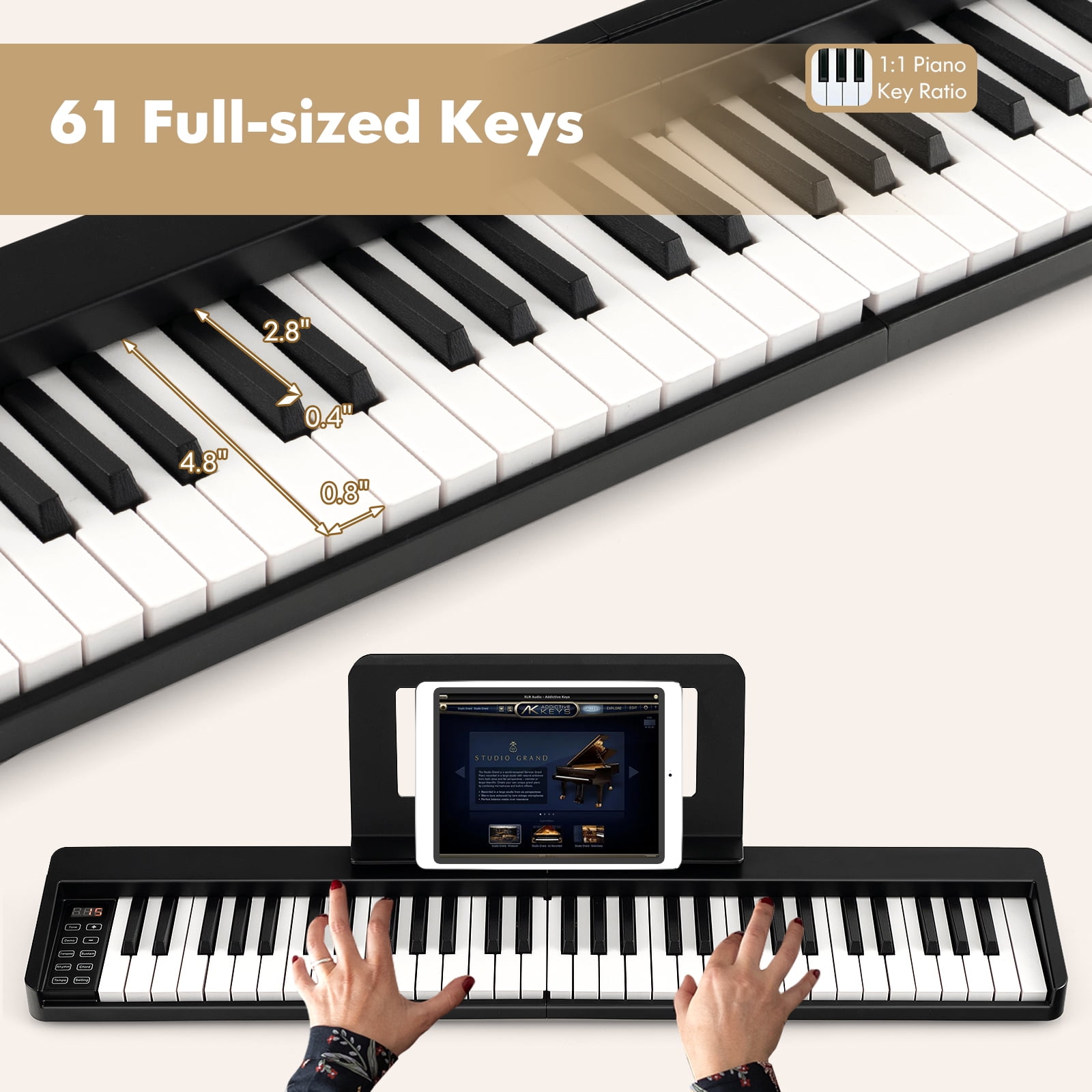 ※ KiyomiMaMa♪　GDJ76 天板ブラック　3/5到着 Gymax 61 Key Electric Compact Full Size Folding Piano Semi