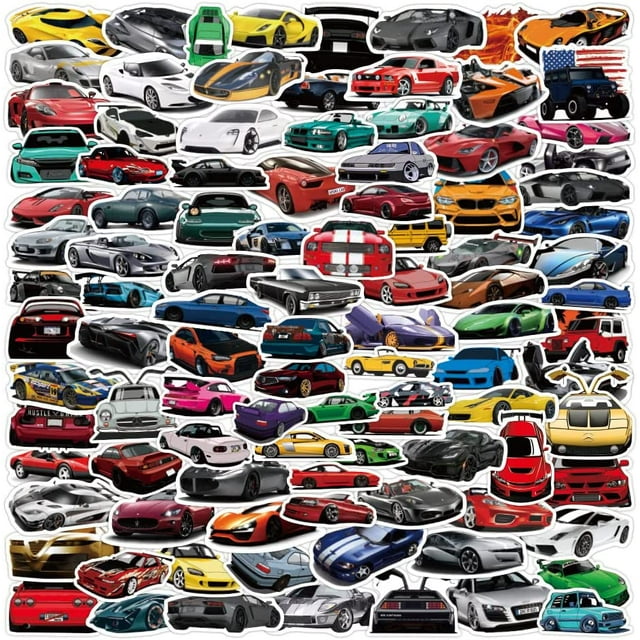 Sport Racing Car Stickers,50 PCS Car Stickers for Water Bottles Laptop Phone Motorcycle Computer Guitar Skateboard Hydroflasks, Waterproof Vinyl Racing Car Stickers for Kids Teens Adults