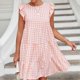 thumbnail image 3 of Summer Dress For Women Plaid Crew Neck Ruffled Sleeveless Tiered Mini Dress, 3 of 5