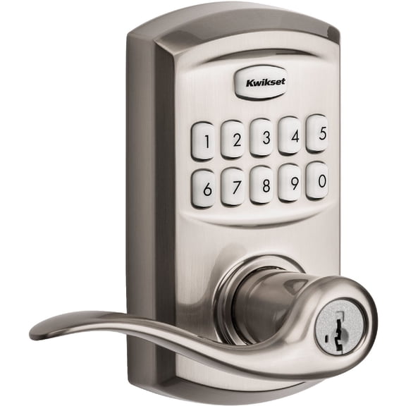 Kwikset SmartCode 917 Keypad Keyless Entry Traditional Residential Electronic Lever Deadbolt Alternative with Tustin Door Handle and SmartKey Security, Satin Nickel