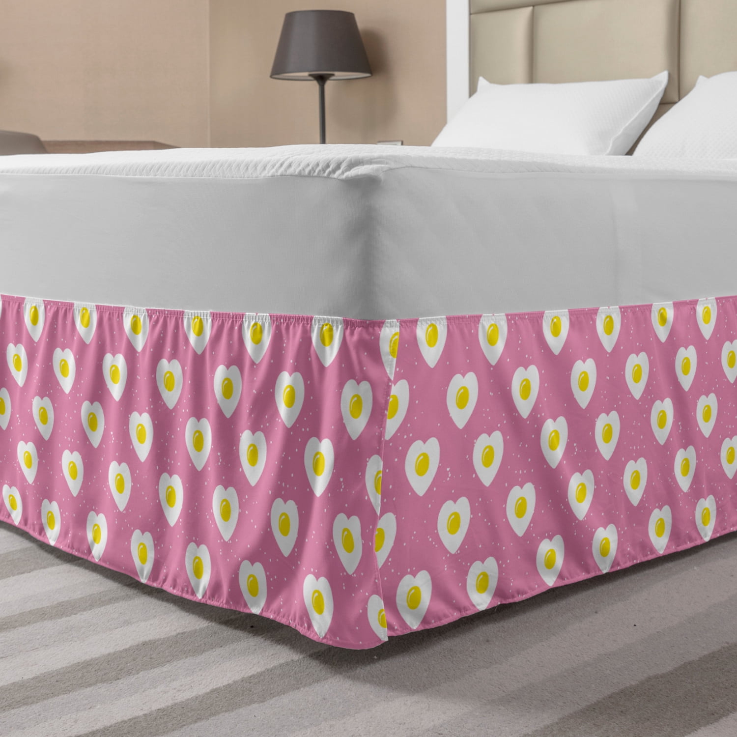 Romantic Bed Skirt, Morning Along Sunny Side up Eggs Inside Hearts